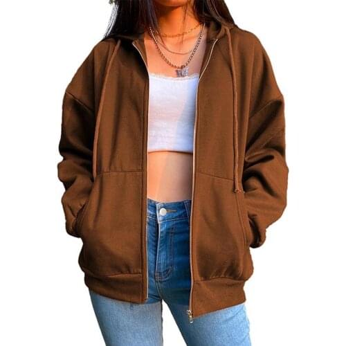 Women Y2K Zipper Hoodies Casual Solid Oversize Sweatshirt With Pocket Hip Hop Long Sleeve Hoodies Sweatshirt Moletom Feminino