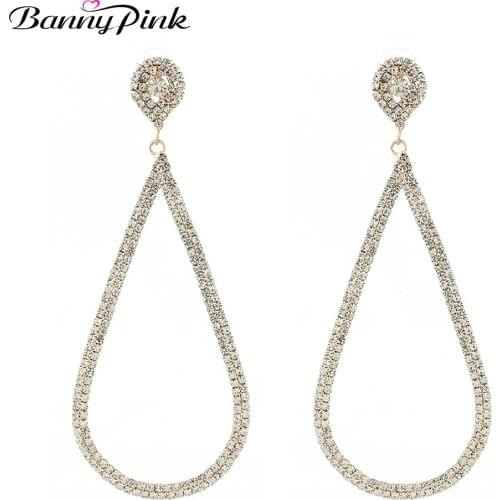 Banny Pink Sexy Rhinestone Water Drop Dangle Earrings For Women Large Crystal Geo Hollow Pendant Earrings Fashion Bridal Earring