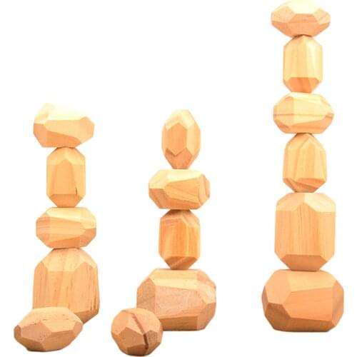 16PCS Wooden Stacked Stone Balanced Toy Stone Jengas Building Block Montessori Educational Toy Rainbow Wooden Toy For Kid Toys