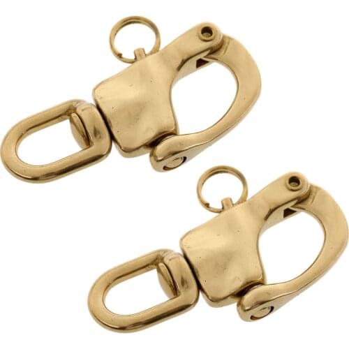 2 Pieces 72mm Solid Brass Snap Shackle with Small Swivel Bail Marine Boat Sailboat Halyard Hardware