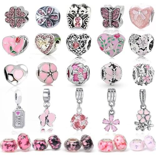 2Pcs/Lot Pink Charm Pendant DIY Men Women Children Bracelet Necklace Jewelry Gifts, For Brand Charm Bracelet DIY Jewelry Gift