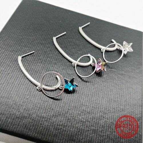 2019 S/S New arrival womens romantic Austrian crystal star drop earrings 925 sterling silver circle star drop earrings BLKN0617