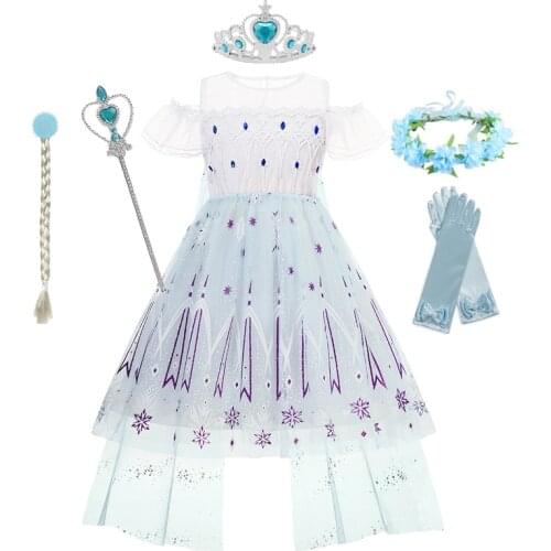 2020 Princess Elsa Dress Girls Frozen Cosplay Costumes Short Sleeve Halloween Snow Queen Children Dresses Party Christmas Clothi