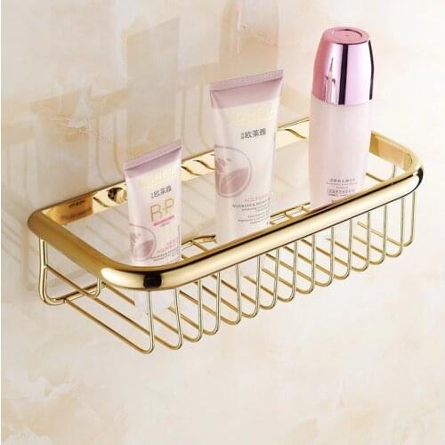 30cm Gold Brass Bathroom Shower Basket Storage Wall mount Soap / Sponge Shower Storage Basket Bathroom Shelf Shampoo Holder