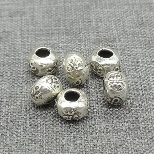 6 Karen Hill Tribe Silver Om Beads for Yoga Meditation Bracelet Necklace