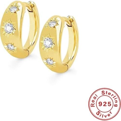 Aide 925 Sterling Silver Octagonal Zircon Star Hoop Earrings For Women Fine Luxury Jewelry Zircon Pendientes Brincos Aretes