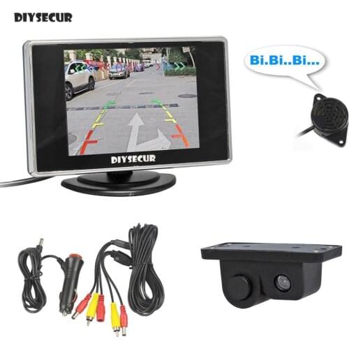 DIYSECUR Wired 3.5" TFT LCD Rear View Monitor Car Monitor + Video Parking Radar Black Sensor Car Camera Parking Accessories