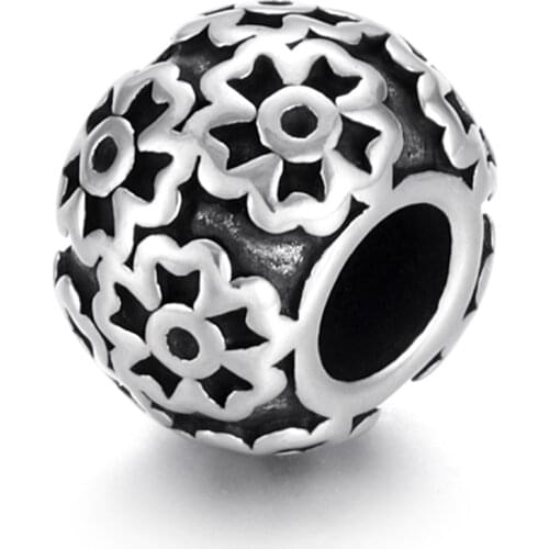 Stainless Steel Drum Bead Flower Polished 5mm Large Hole Metal Beads Charms for DIY Bracelet Jewelry Making Accessories