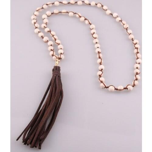Free Shipping fashion White Stones Long Tassel Pendant Necklace Handmade Women Jewelry
