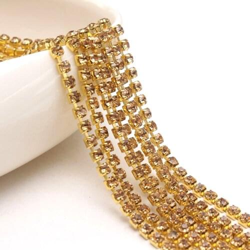 10Yard Topaz Yellow Claw Crystal Rhinestones Chain Gradient DIY Dense Gold Base Rhineston Chain For Garment&Bag Art Decoration