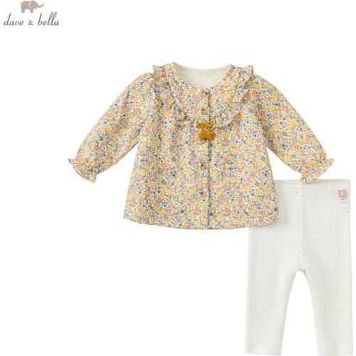 DB18637 dave bella autumn baby girls cute floral print clothing sets kids girl fashion full sleeve sets children 2 pcs suit