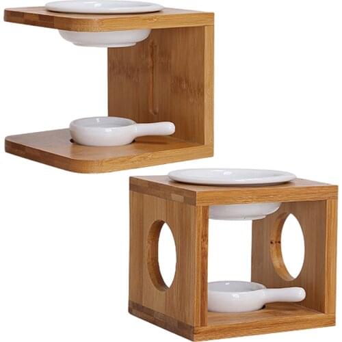 Wooden Essential Oil Burner with Ceramic Wax Melt Warmer Bowl Candle Holder