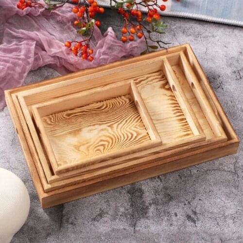 Wooden Plates Storage Fruit Candy Dessert Dinner Trays Bread Coffee Tea Rectangle Square Dishes
