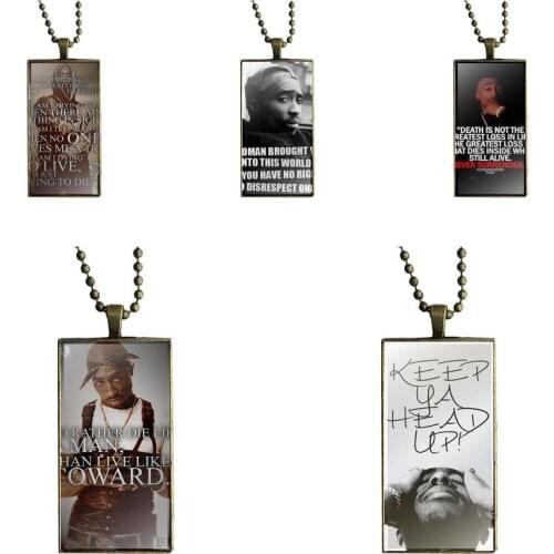 EJ Glaze 2pac Tupac Shakur Quotes For Women Girls Necklace Fashion Long Chain With Rectangle Necklace Jewelry