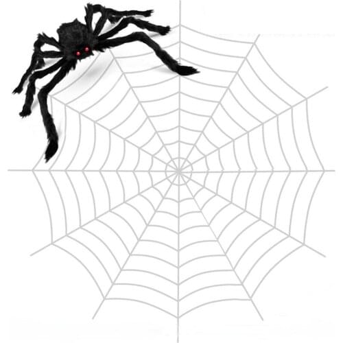 Halloween 12 FT Giant Round Spider Web and Fake Hairy Spider Props Scary Yard Door & Outdoor Decor with Stretch Cobweb
