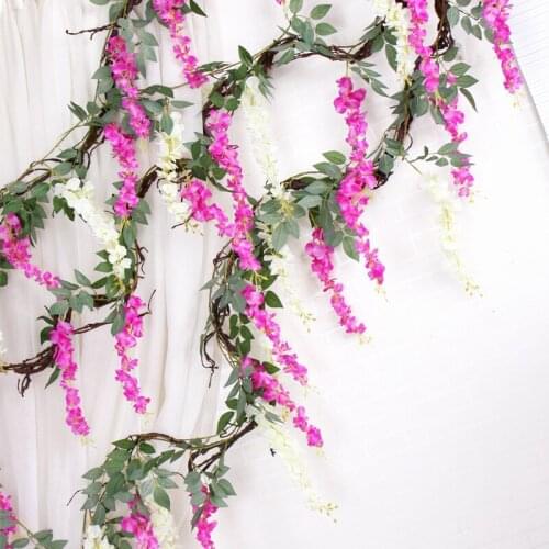 Wisteria Vine Artificial Flowers Garland Arch Wedding Decoration Fake Plant Foliage Rattan Trailing Home Wall Hanging Decor