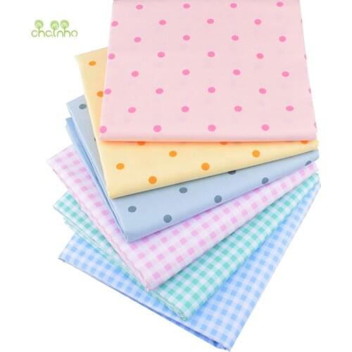 Chainho,Lattice&Poca Dots,Print Twill Cotton Fabric,Patchwork Cloth,DIY Sewing&Quilting Fat Quarters Material For Baby&Child
