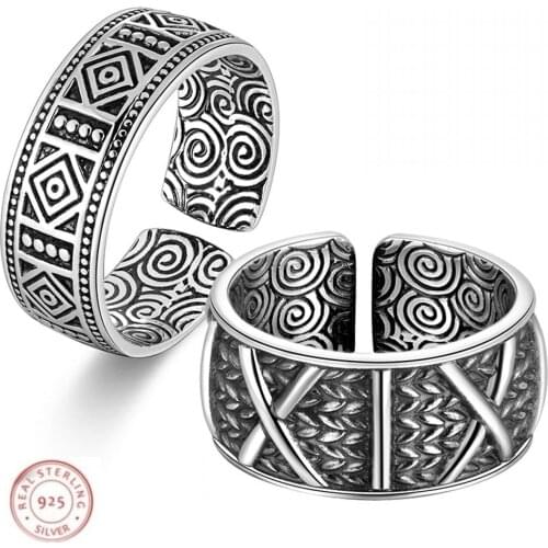 BOCAI S925 Sterling Silver Ring for men and women 2020 new fashion simple index finger adjustable Thai silver rings