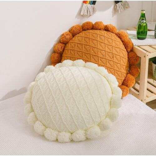 Creative Candy Color Round Throw Pillow Knit Back Cushion European Design Wool Sofa Cushion Hollow Home Decor Cushion