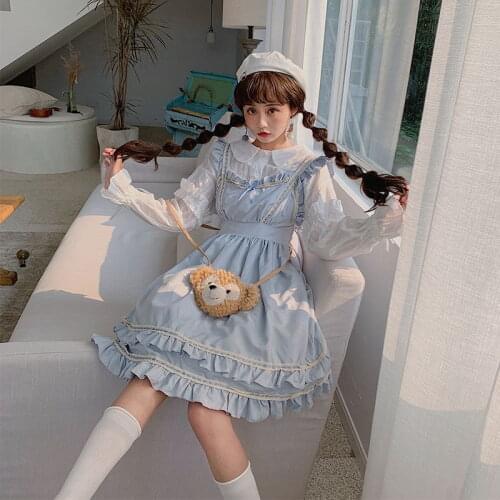 Sweet Retro lolita dress vintage Kawaii Princess Maid high waist long sleeve lattice victorian dress kawaii girl loli cos