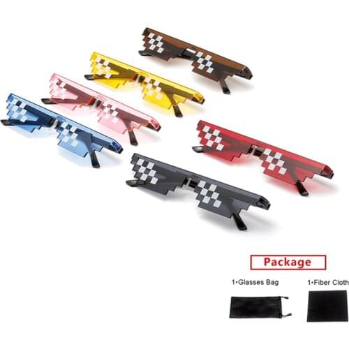 Mimiyou 8 Bit Pixelated Men Sunglasses Women Brand Thug Life Party Eyeglasses Vintage UV400 Gift Toy Eyewear With Bag And Cloth