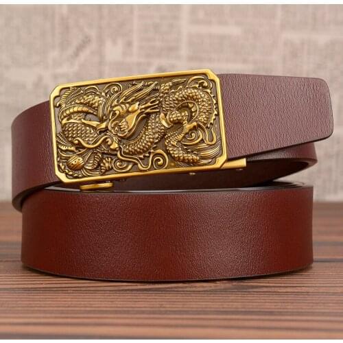 Genuine Leather Ratchet belts for men vintage dragon automatic buckle leather Strap male Jeans Belt waistbands High quality