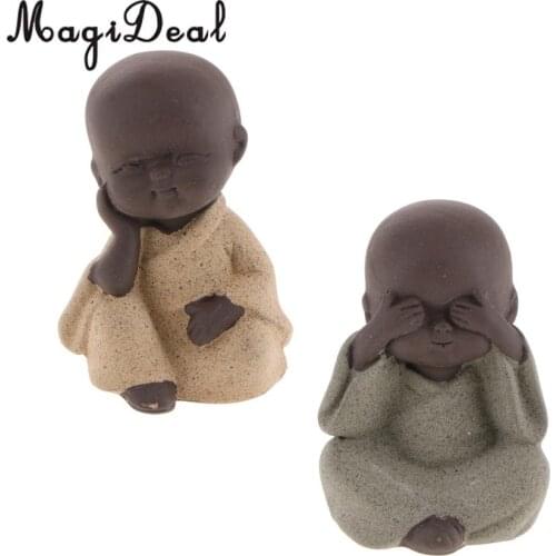 SET 2PCS Mini Monk Buddha Statue Tea Pet Zen Garden Tea Tray Decoration Crafts