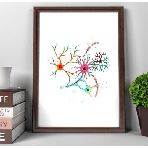 Watercolor Brain Neuron Brain Cells Anatomy Wall Art Canvas Painting Synapse Clinic Posters Prints Pictures for Home Room Decor