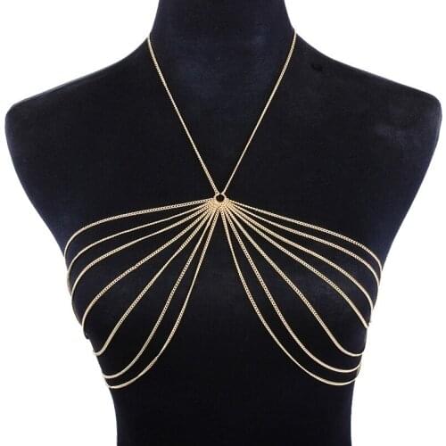New Style Fashion Women Gold Chains Harness Bohemian Jewelry Sexy Breast Bra Maxi Necklace Bikini Chains Jewelry
