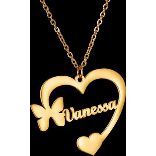 Personalized Name Stainless Steel Necklace For Women Man Cute Heart Butterfly Pendants Engagement Birthday Festival Jewelry Gift