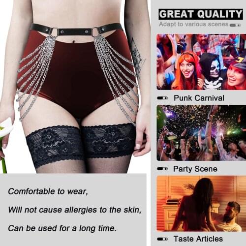 Leg Metal Chain Tassel Garter Belts Leather Waist Harness Belt Woman Stockings Sexy Lingerie Fetish Body Bondage Festive Rave