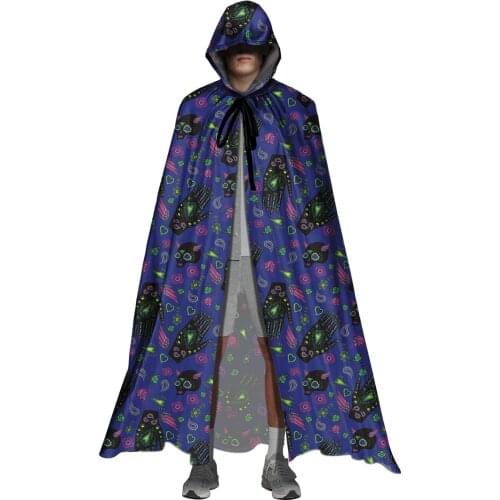 Purple Skeletons Ghost Holloweentowns Printing Unisex Long Hooded Cloak for Halloween Cape Christmas Masquerade Cosplay Costume