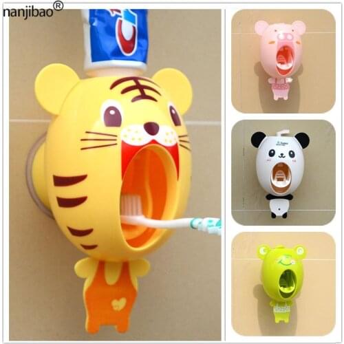 Cute Kids Automatic Toothpaste Squeezer Cartoon Toothbrush Tooth Brush Holder Child Strong Suction Sucker Bathroom Accessories
