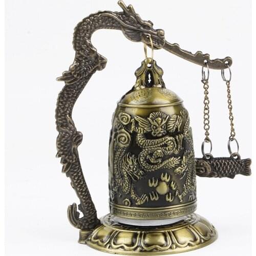 Vintage Dragon Fengshui Bell Toy Good Luck Bless for Home Garden, Hanging Wind Chime Metal Bell, Blessing Decoration Gift