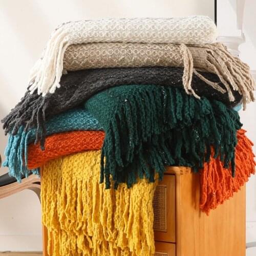 Knitted Soft Color Waffle Embossed Air Condition Blanket Nordic Decorative Blanket for Sofa Bed Throw Chunky Knit Throw