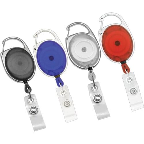 Retractable Badge Holder Carabiner Reel, Clip On ID Card Keychain, 4 Multicolored Translucent Clips
