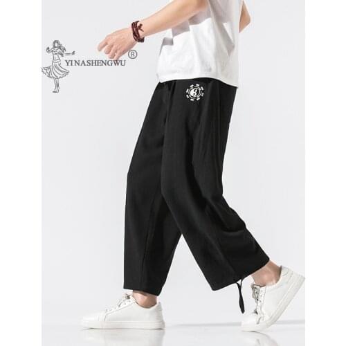 Japanese Casual Kimono Pants Embroidered Harem Loose Harajuku Trousers Japan Men Traditional Asian Clothing Yukata Style Costume