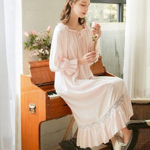 Women Female White Pink Sexy Sleepwear Night dress Long O Neck Homewear Nightwear Nightgown Sleepwear XL