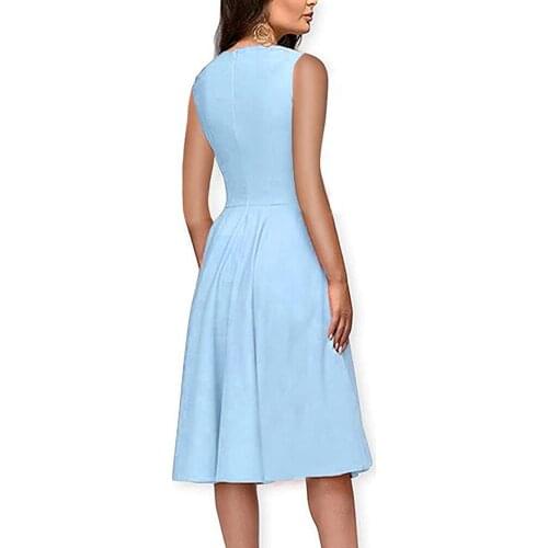 Women Robe Femme Blue A-Line Dresses Zipper O-Neck Sleeveless Slim Dress For Womans Clothing 2021 Casual Y2K Vestido De Mujer
