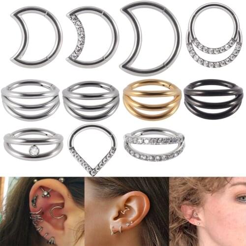 1PC Steel/Titanium Septum Piercing Moon Shape Nose Ring Septum Clicker Cartilage Tragus Clicker Body Piercing Jewelry 16G