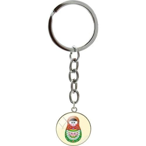 New Russian Dolls Picture Key Glass Holders For Children Birthday Gifts 20 mm Beads Dome Keychains 1 PCS Dropshipping
