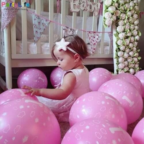 10PCS/Lots 12inch Pink Girls 1st Birthday Party Balloons Printed Pearl Aluminium Foil Blue Boys Latex Balloons Decorations