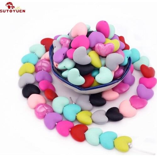 SUTOYUEN 10Pcs Silicone Heart Beads For DIY Jewelry Making Necklace/Bracelet Loose BPA Free For Baby Silicone Teething Safe Toys