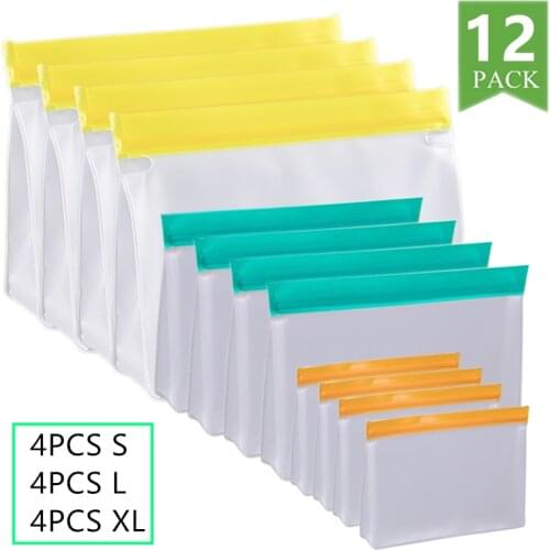 12Pcs/Set Stand Up PEVA Food Storage Bag Upgrade Leakproof Top Stand Up Reusable Freezer Sandwich Ziplock Silicone Bag Dropship