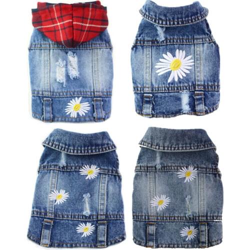 2020 Fashion Denim Dog Vest Flower Embroidery Cowboy Dog Clothes Hole Dog Costume For Chihuahua Bichon French Bulldog Pitbull