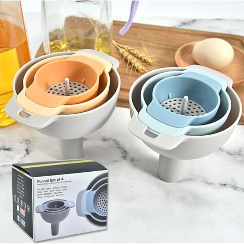 4-in-1 Funnels Set Oil Strainer Kitchen Tools Oil Water Spices Wine Flask Filter Plastic Kitchen Accessories