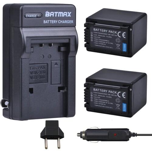 Batmax 2pcs VW-VBT380 VBT380 Battery+Wall Charger For Panasonic HC-V110, HC-V130, HC-V160, HC-V180, HC-V201, HC-V250,HC-V260