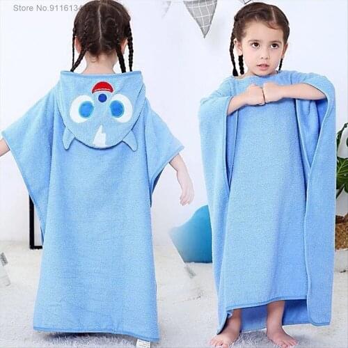 Blue Dinosaur Bath Towels Kids Soft Bathrobe Microfiber Hooded Children Robes Boys Girl Swimming 60x120cm Animal Print Towel