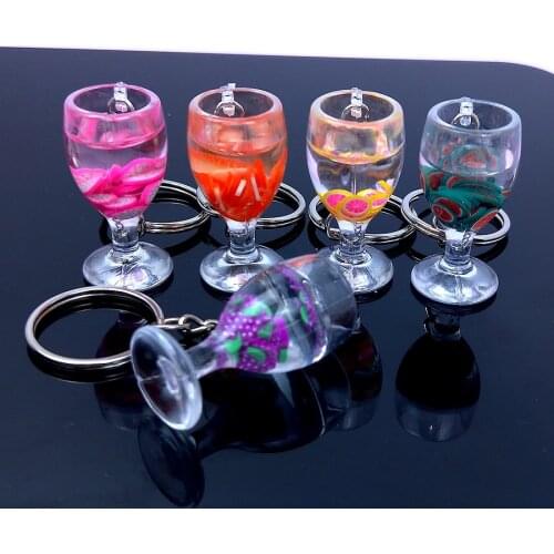 Cute Acrylic Simulation Goblet Keychain Drink Fruit Juice Keyring Bag Car Pendant Accessories Key Chain Trinket Gift Jewelry