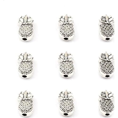 20pcs 6x10mm Antique Silver Color Pineapple Shape Charm Beads Loose Spacer Beads For Jewelry Making DIY Bracelet Necklace